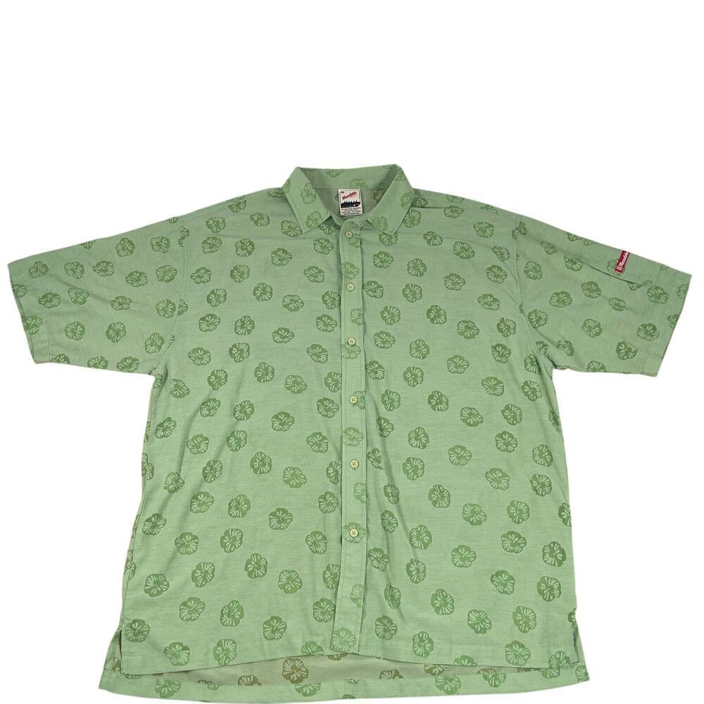 Meccaloha resorts green floral Hawaiian button up shirt size XXL
